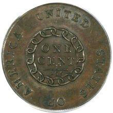 1793 S-4 With Periods Chain Cent, MS65 Brown