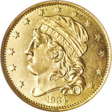 1834 $5 Capped Head, Crosslet 4 MS64 NGC.