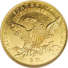 1834 $5 Capped Head, Crosslet 4 MS64 NGC.