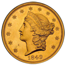 1849-C G$1 Open Wreath AU58 PCGS