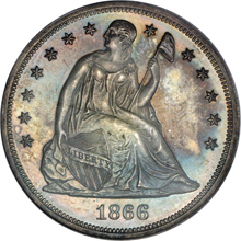 1866 $2 1/2 MS65 PCGS. 